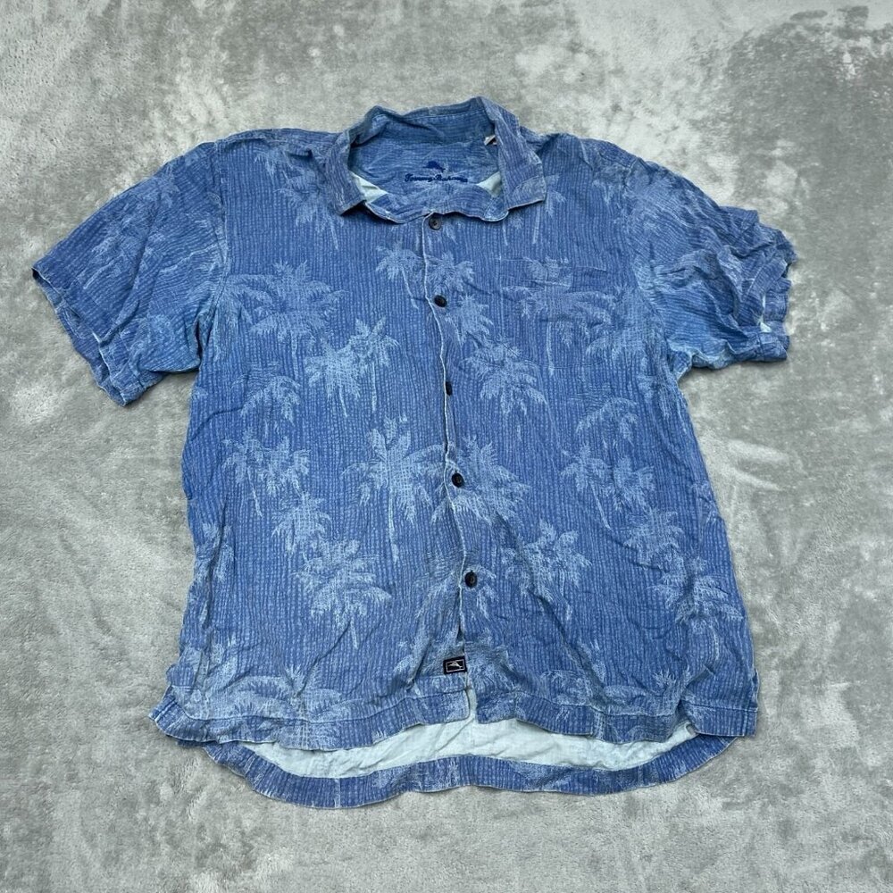 Vintage Blue Hawaiian Silk Button-Up Shirt XL  6355